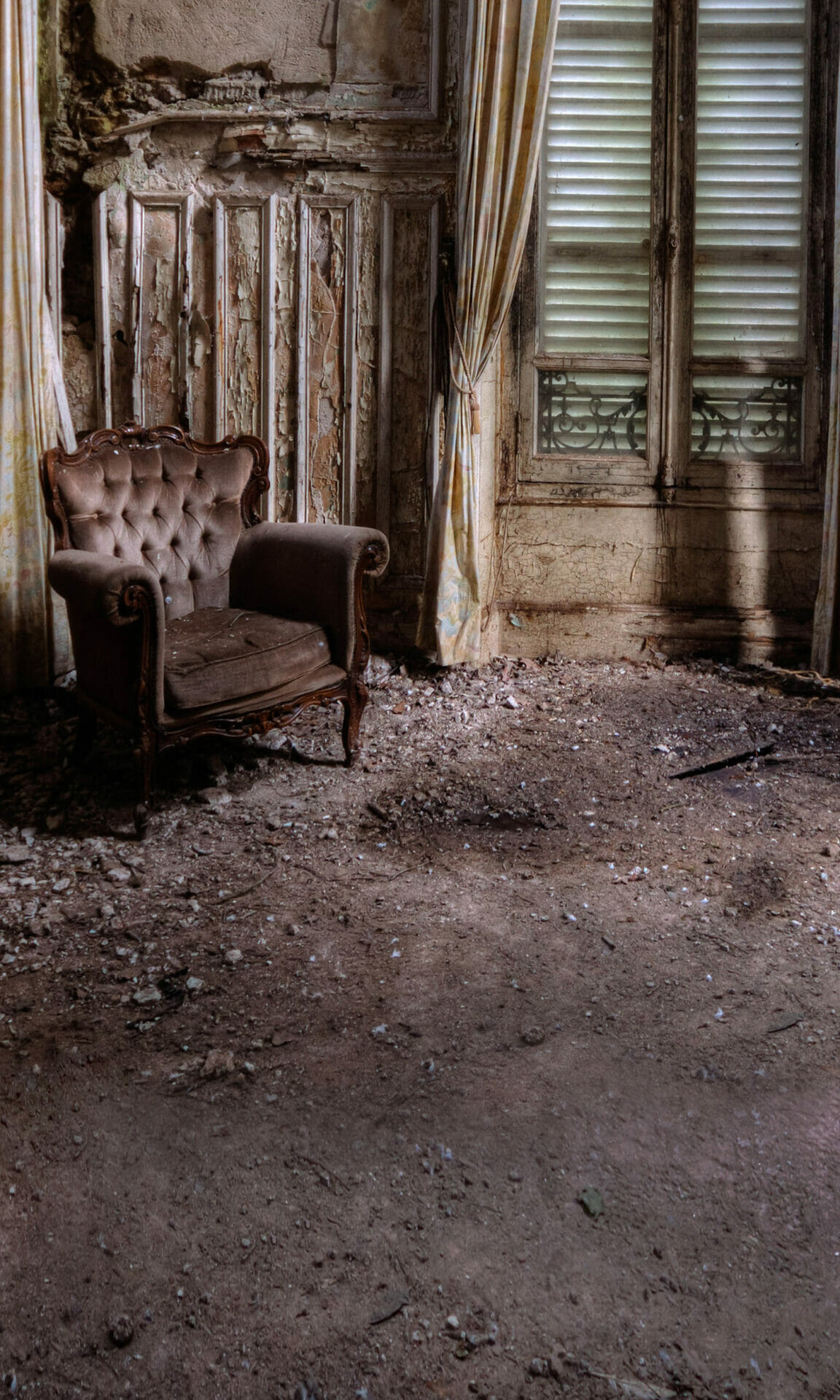 Brown Armchair Vinyl Photography Backdrop And Floordrop Combo