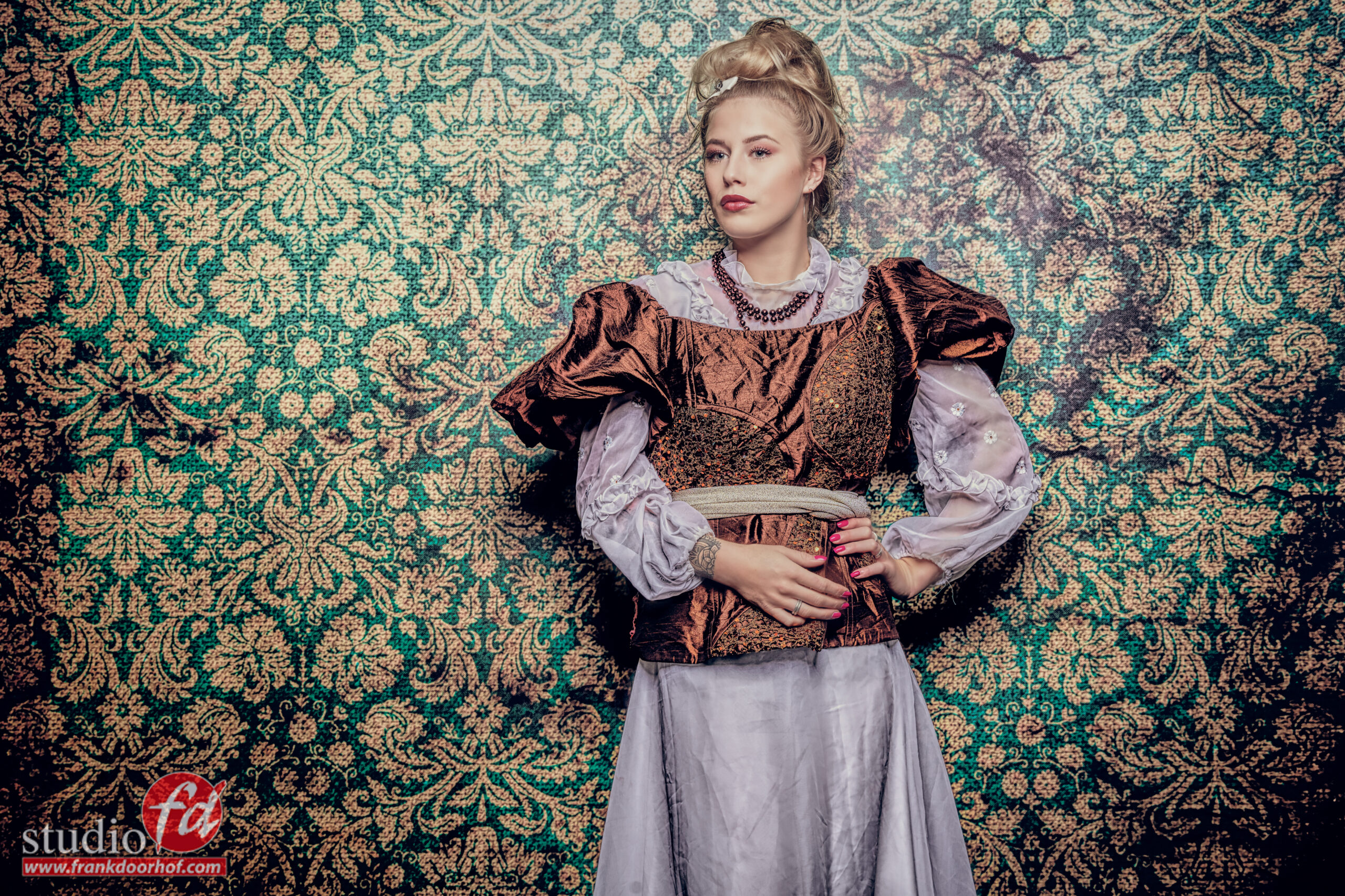 Derelict Damask Green Photography Backdrop - Image 2